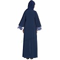 Front open abaya with attached shawl- black-white Front open abaya with attached shawl- black-white